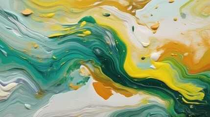 Poster - Colorful pastel swirl of green and yellow marble, abstract background. Generative AI