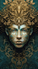 Wall Mural - A close up of a person wearing a headdress. Generative AI.