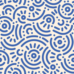 Poster - Seamless doodle geometric pattern. Abstract modern background with circles and curves. Hipster Memphis style.