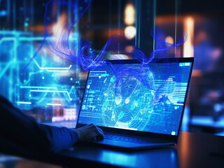 digital technologies informatics, programming, hands of programmer on a laptop keyboard, working pan