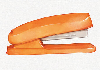 Wall Mural - Stapler isolated on white background. hand drawn Watercolor Orange office stapler for stapling paper. Stapling equipment for work or education