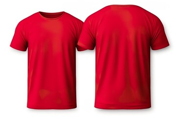 T-shirt mockup. Red blank t-shirt front and back views. male clothes wearing clear attractive apparel tshirt models template | Generative AI