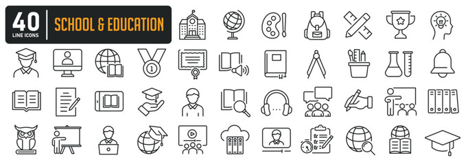 school and education simple minimal thin line icons. related e-learning, education, online school, w