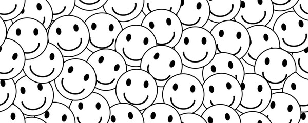 Wall Mural - outline smile emoji seamless pattern