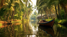 Kerala's Backwaters A Tranquil And Tropical Paradise Of Canals Greenery And Houseboats AI Generative