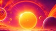Sunrise sky landscape background with sun and planet, vector illustration made with Generative AI