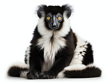Ruffed Lemur Relaxing On A White Background