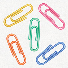 Wall Mural - Colorful paper clips vector set in watercolor style, office stationery and supplies