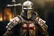 © Deivison - Templar knight with armor, bokeh background, history and fantasy concept. Generative AI