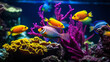A vibrant underwater world with a school of colorful fish swimming in an aquarium