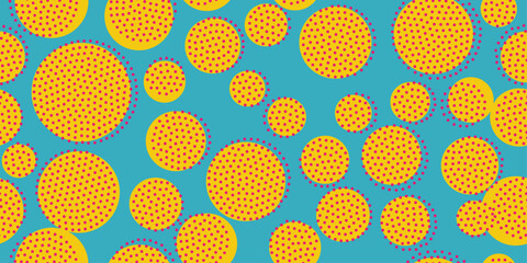 Poster - Yellow circles and many small dots. Vector pattern with blue background. Seamless and simple pattern with  circles. For prins and seamless wallpapers.