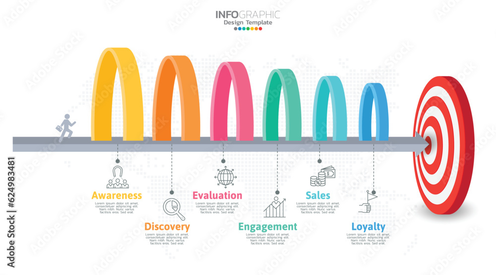 Sales funnel infographic template with 6 steps for marketing and ...