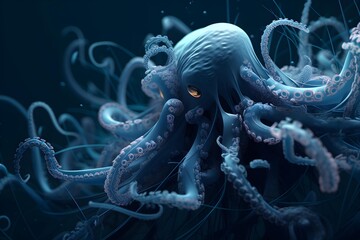 Abstract wallpaper for cell phones. Blue-white colored octopus concept. Generative AI
