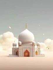 Wall Mural - 3D islamic mosque illustration for banner social media, gold, minimalist, 