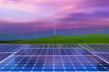 Wall Mural - Solar panels and wind power generation equipment, solar power green energy for life concept,