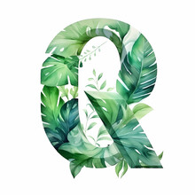 Letter Q Logo With Green Leaf Watercolor Style