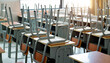 © xy - Empty classroom with chairs, desks after cleaning room