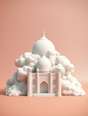 Wall Mural - 3D islamic mosque illustration for banner social media, gold, minimalist, eid fitr, eid adha, ramdhan kareem, muharam, islamic new year