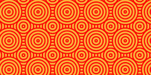 Seamless Orange Pattern With Circles Fabric Curl Backdrop. Seamless Overloping Pattern With Waves Pattern With Waves And Orange Geomatices Retro  Vactor Illustration Background.	
