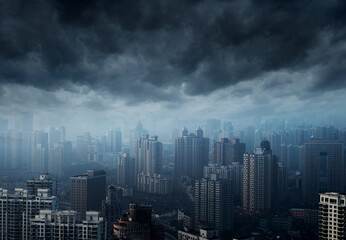 dark stormy clouds over shanghai city