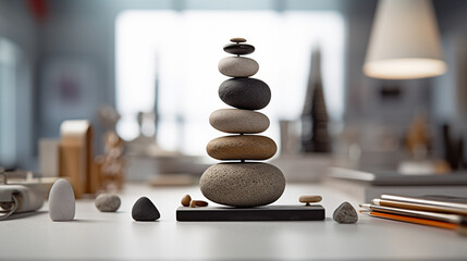 Wall Mural - balancing stones on a table HD 8K wallpaper Stock Photographic Image
