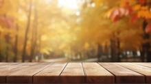 Empty Wooden Table Space With Autumn Blur Backround