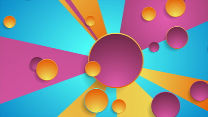 Wall Mural - Colorful rays and circles abstract tech geometric background