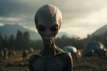 Alien, Humanoid Portrait Looking At Camera Outdoors