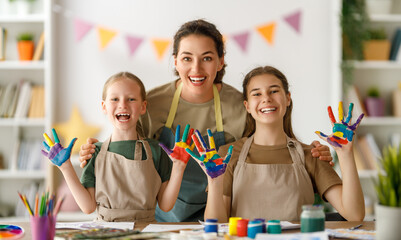 Wall Mural - kids and teacher at the art class