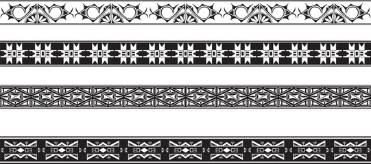 Vector monochrome set of seamless indian national native american borders. Endless ethnic ornaments of the peoples of America, Aztec, Maya, Inca, Peru, Brazil, Mexico, Honduras, Guatemala.