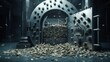 Money pouring out of a bank vault - Wealth and abundance concept, Generative AI