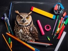 Teacher Owl,back To School Concept With Supplies