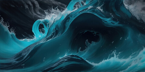 Wall Mural - blue and black 3D waves liquid background, generative ai