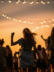 young woman at summer music festival, Celebrate, summer festivals, joyful