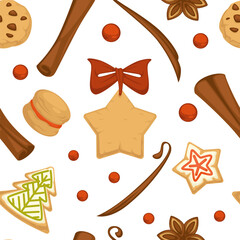 Wall Mural - Xmas gingerbread cookies with cinnamon pattern