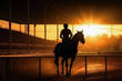 Silhouette of jockey and his horse , Horse races at stadium , Created with Generative Ai Technology