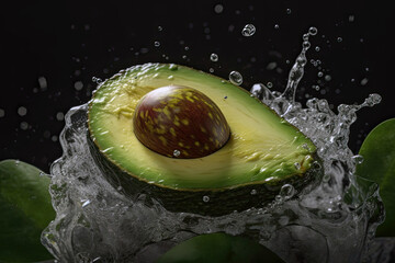 Wall Mural - Cut avocado in splashes of water