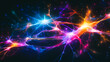 A vibrant visualization showcasing intersecting neural networks resembling colorful lightning bolts, surrounded by a mysterious dark background that symbolizes the depths of the human mind