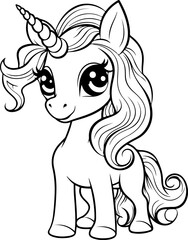 Sticker - Cute unicorn pony cartoon coloring page