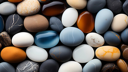 collection of soft rocks and pebbles, blue, white and orange colored rocks. generative ai