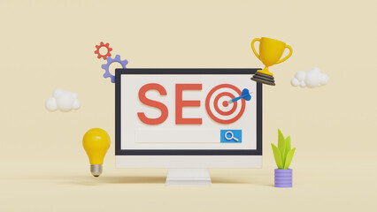 Wall Mural - seo optimization, web analytics and seo marketing social media concept. strategy and planning for se