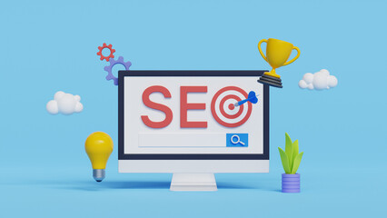 Wall Mural - seo optimization, web analytics and seo marketing social media concept. marketing social media conce