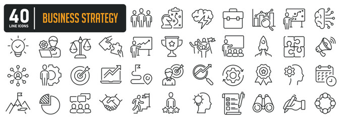 business strategy simple minimal thin line icons. related strategy, teamwork, organization, finance.
