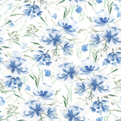  Blue Rose Watercolor Flower Seamless Pattern
