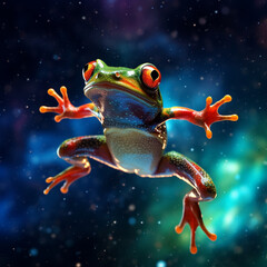 Sticker - A frog jumping under the starry sky