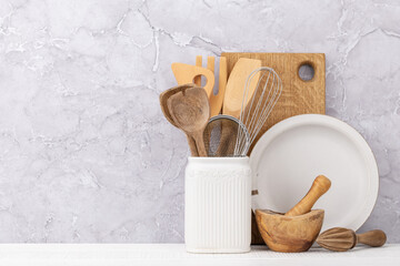 Poster - Kitchen utensils on wooden table