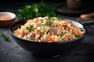 Sticker - Pilaf meat bowl food. Generate Ai