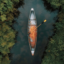 Canoe On The River, Old Wooden Boat, Old Boat On The Lake, Boat On The River, A Wooden Canoe Is Floating On The Calm And Clear Water, Boat On The Lake,