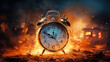 Burning alarm clock background. Black Friday and time out or deadline concept. Big sale and hot discounts. Generative AI