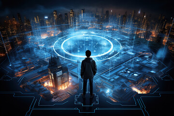 Wall Mural - digital overlay - innovations and technology concept.